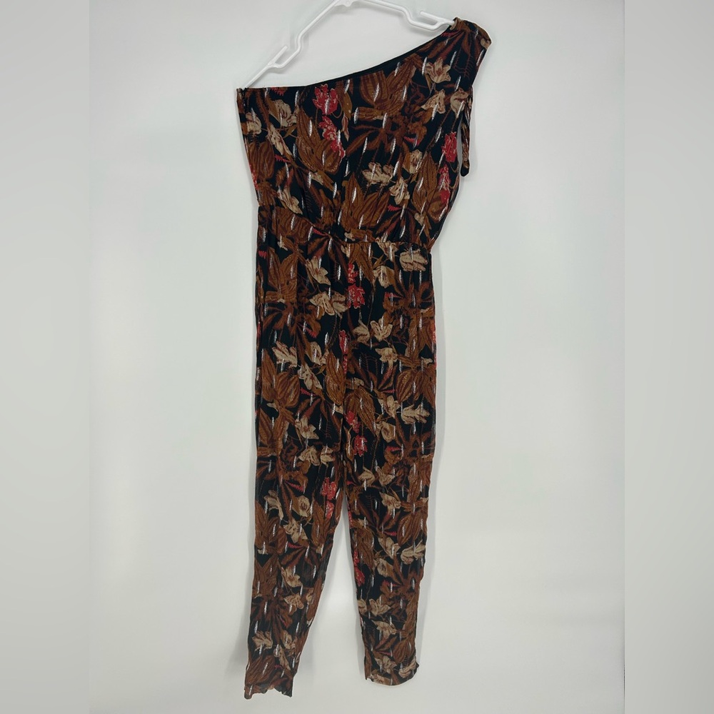 Maeve Anthropologie Kyoto One Shoulder Metallic Floral Jumpsuit Size‎ 2 Black - Picture 3 of 8
